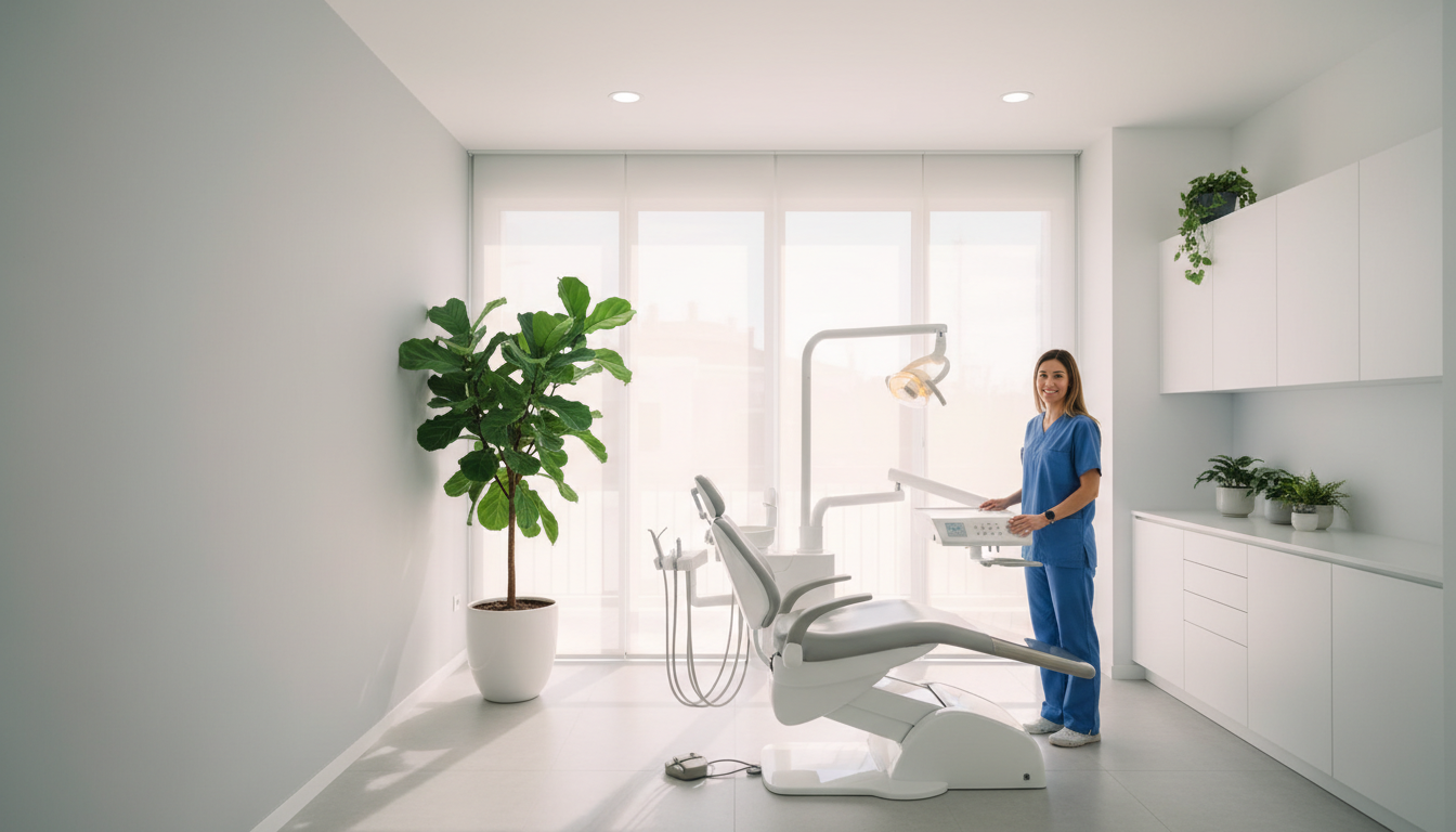Gabinete de una clínica dental privada preparado para la siguiente visita
